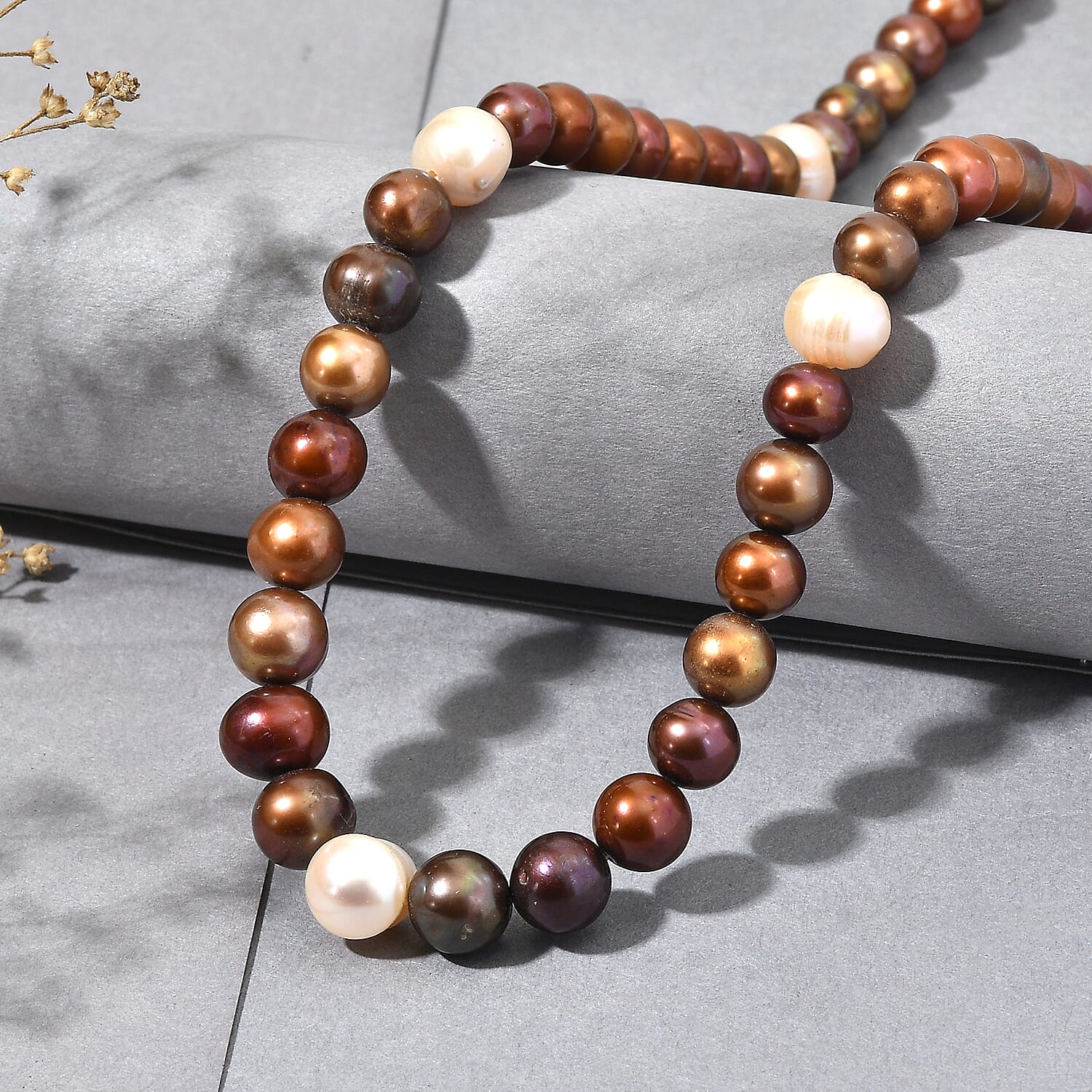 EverTrue - Bronze Enhance Pearl & Fresh Water Pearl Beads Necklace (Size - 18-2 Ext) 150.00 Ct.