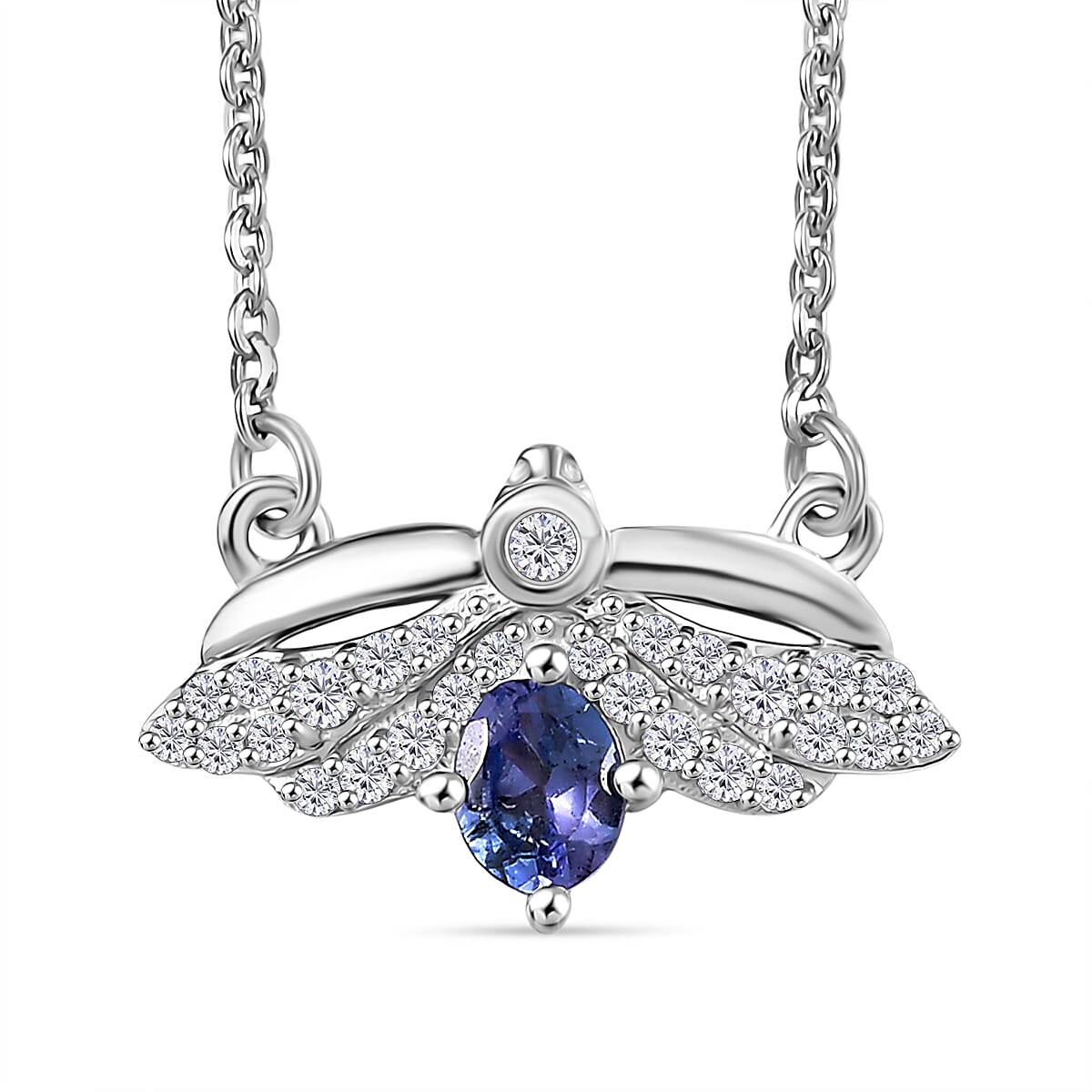 D'joy Tanzanite & White Zircon Necklace (Size - 20) with Lobster Clasp in Platinum Overlay Sterling Silver