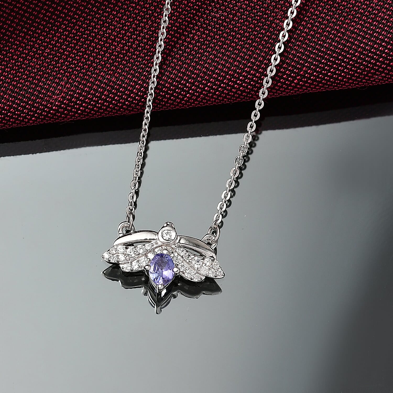 D'joy Tanzanite & White Zircon Necklace (Size - 20) with Lobster Clasp in Platinum Overlay Sterling Silver