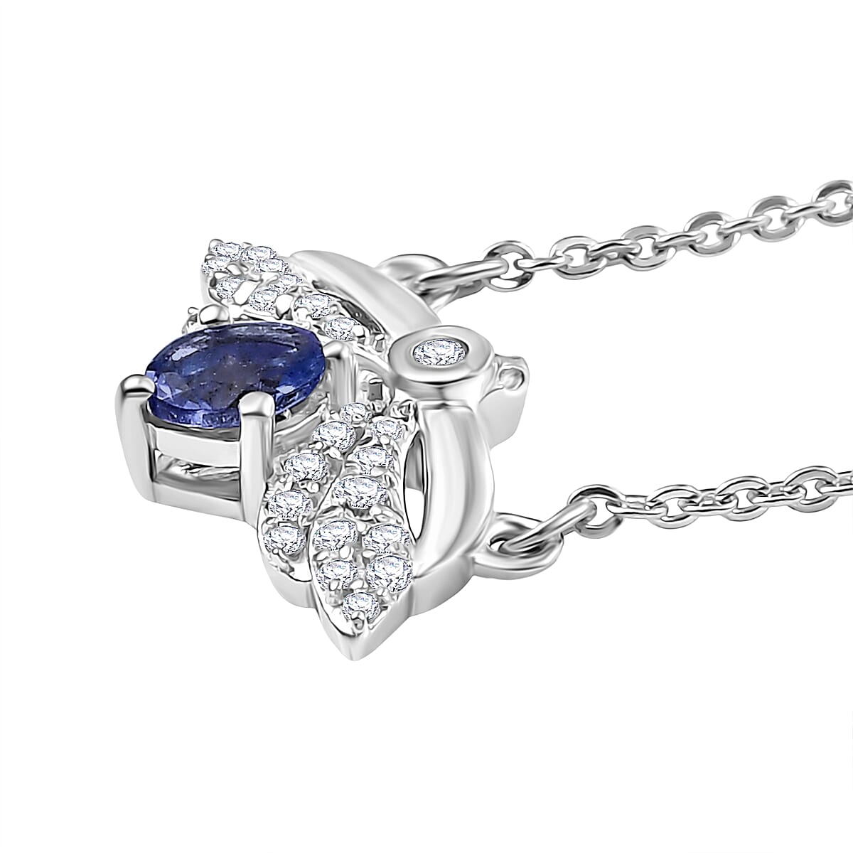 D'joy Tanzanite & White Zircon Necklace (Size - 20) with Lobster Clasp in Platinum Overlay Sterling Silver