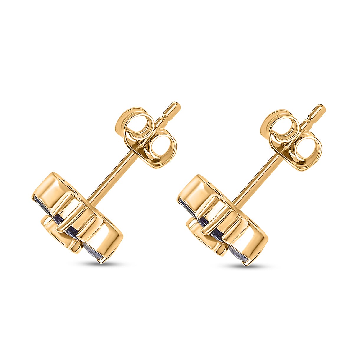 D'joy Tanzanite & White Zircon Stud Push Post Earring in Yellow Gold Plating Sterling Silver