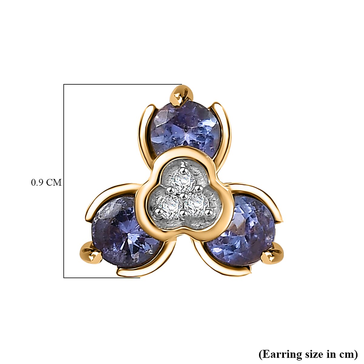 D'joy Tanzanite & White Zircon Stud Push Post Earring in Yellow Gold Plating Sterling Silver