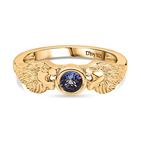 D'joy Tanzanite Solitaire Lion Ring in Yellow Gold Plating Sterling Silver