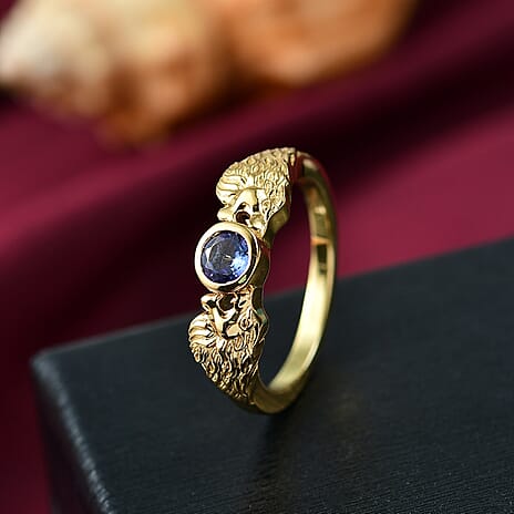 D'joy Tanzanite Solitaire Lion Ring in Yellow Gold Plating Sterling Silver