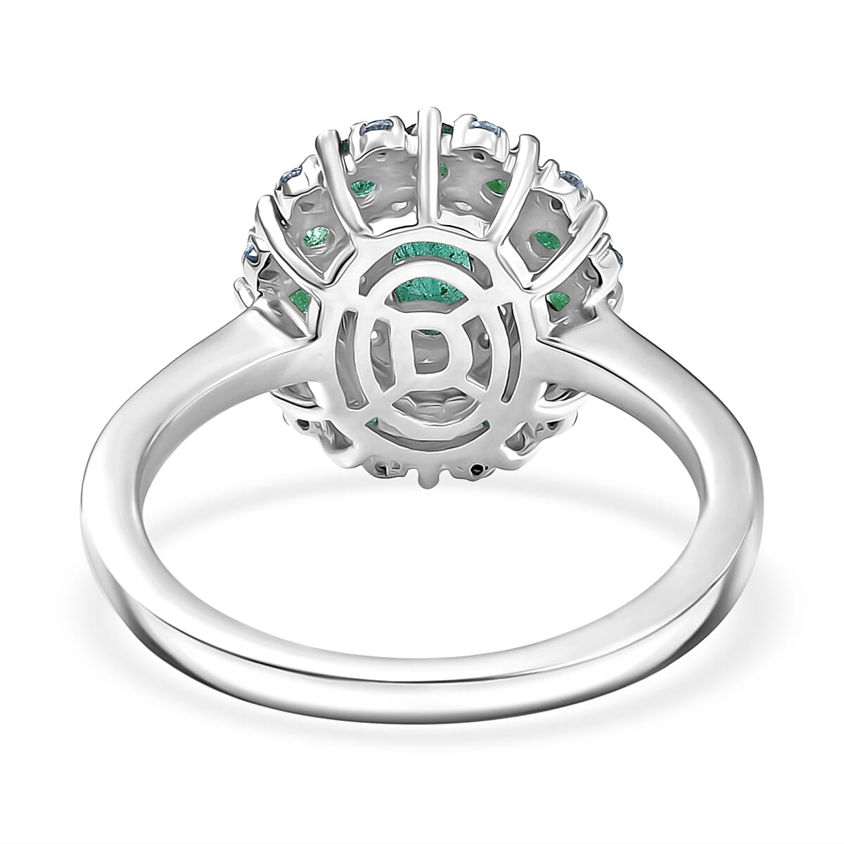 D'joy Zambian Emerald & White Zircon Ring in Rhodium Overlay Sterling Silver 1.50 Ct.