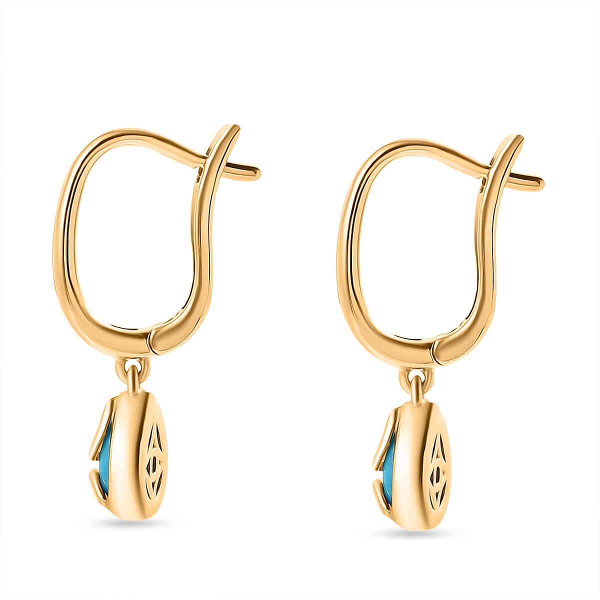 D'joy Sleeping Beauty Turquoise Solitaire Lever Back Earring with Clasp in Yellow Gold Plating Sterling Silver 1.32 Ct.