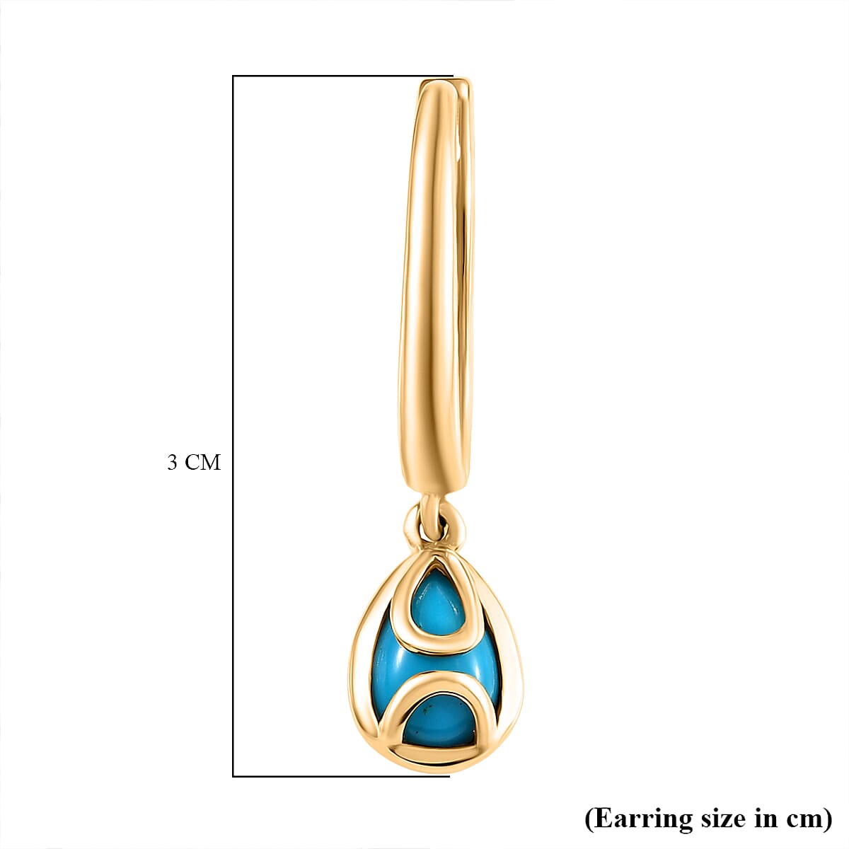 D'joy Sleeping Beauty Turquoise Solitaire Lever Back Earring with Clasp in Yellow Gold Plating Sterling Silver 1.32 Ct.