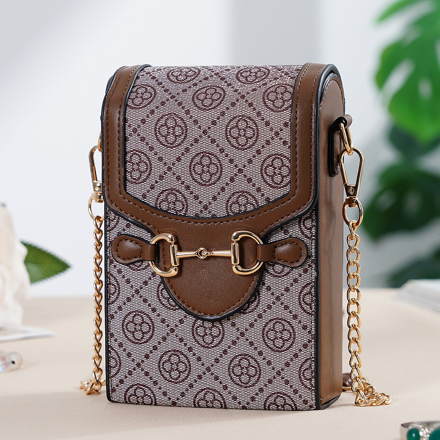 Floral Print Wallet Style Sling Bag - Brown - Dark Wine