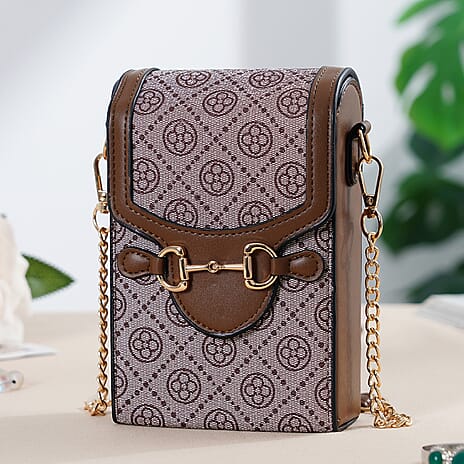 Floral Print Wallet Style Sling Bag - Brown - Dark Wine