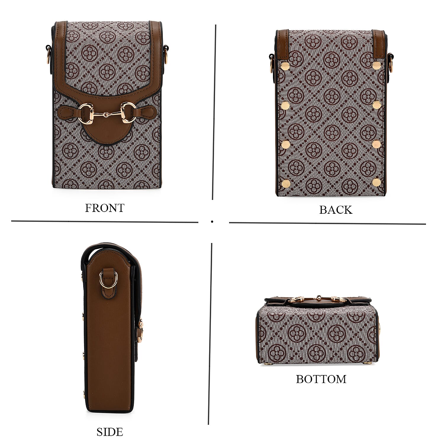 Floral Print Wallet Style Sling Bag - Brown - Dark Wine