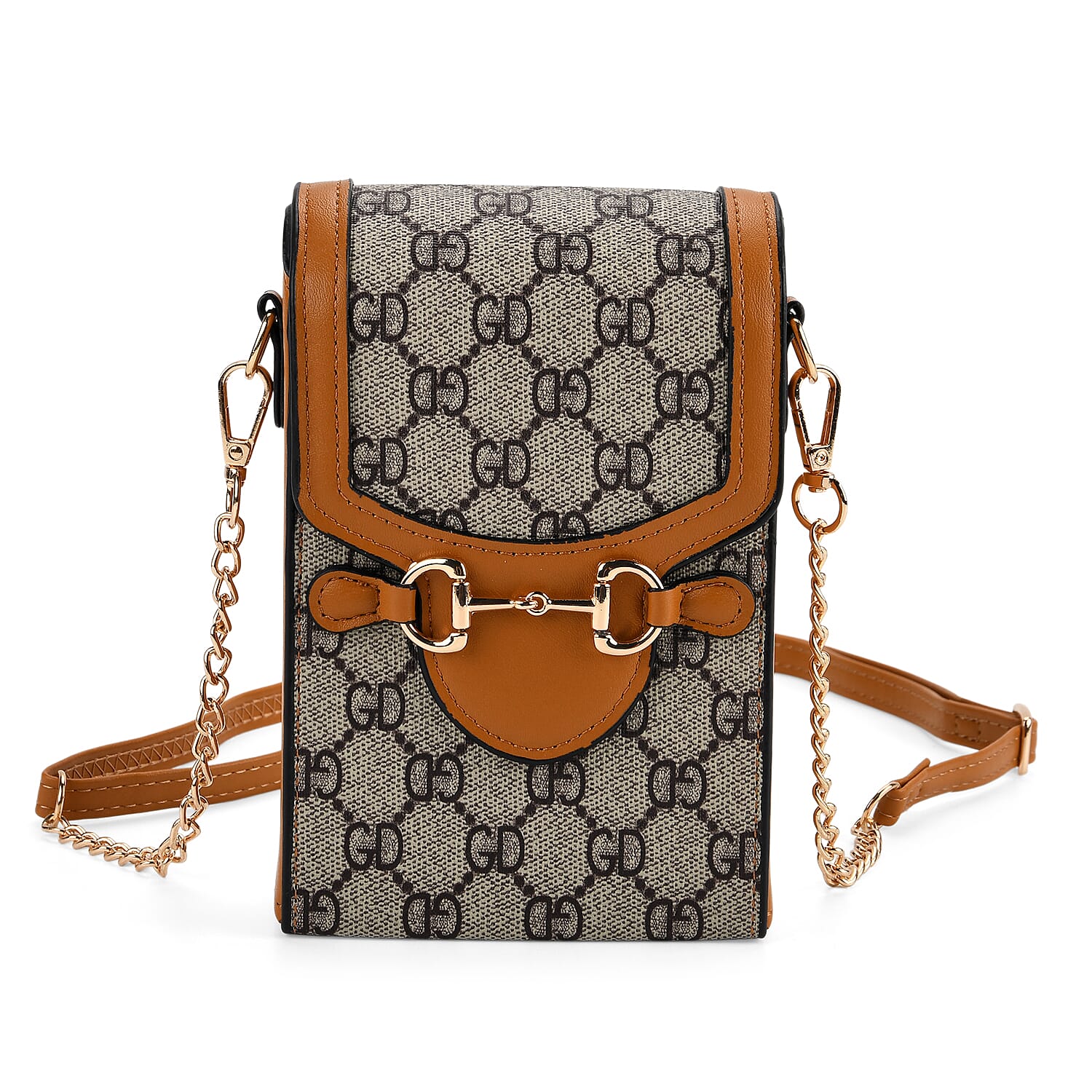 Monogram Pattern Wallet Style Sling Bag with Shoulder Strap (135cm) - Tan - Grey