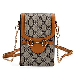 Monogram Pattern Wallet Style Sling Bag with Shoulder Strap (135cm) - Tan - Grey