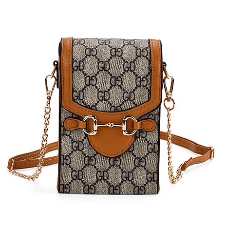 Monogram Pattern Wallet Style Sling Bago - Tan - Grey