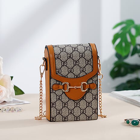 Monogram Pattern Wallet Style Sling Bago - Tan - Grey