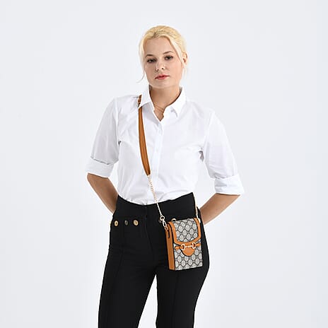 Monogram Pattern Wallet Style Sling Bago - Tan - Grey