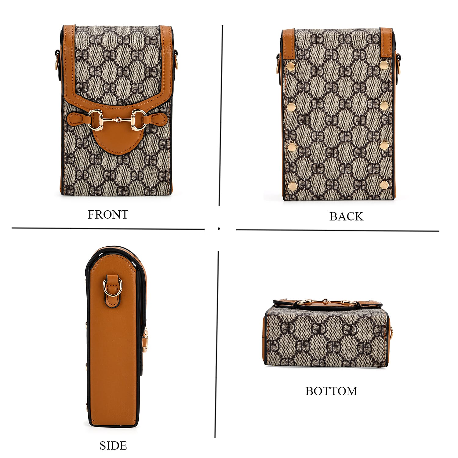 Monogram Pattern Wallet Style Sling Bag with Shoulder Strap (135cm) - Tan - Grey