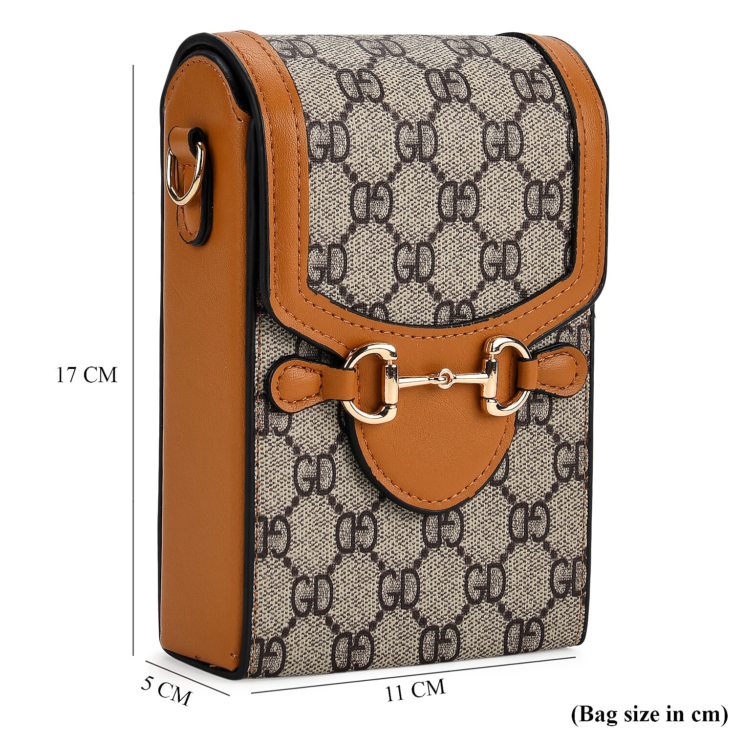 Monogram Pattern Wallet Style Sling Bag with Shoulder Strap (135cm) - Tan - Grey