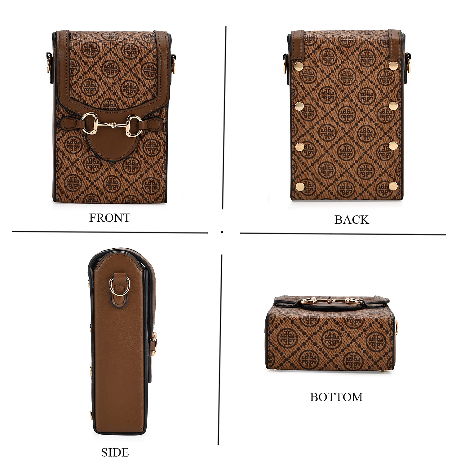 Monogram Pattern Wallet Style Sling Bag with Shoulder Strap (135cm) - Brown