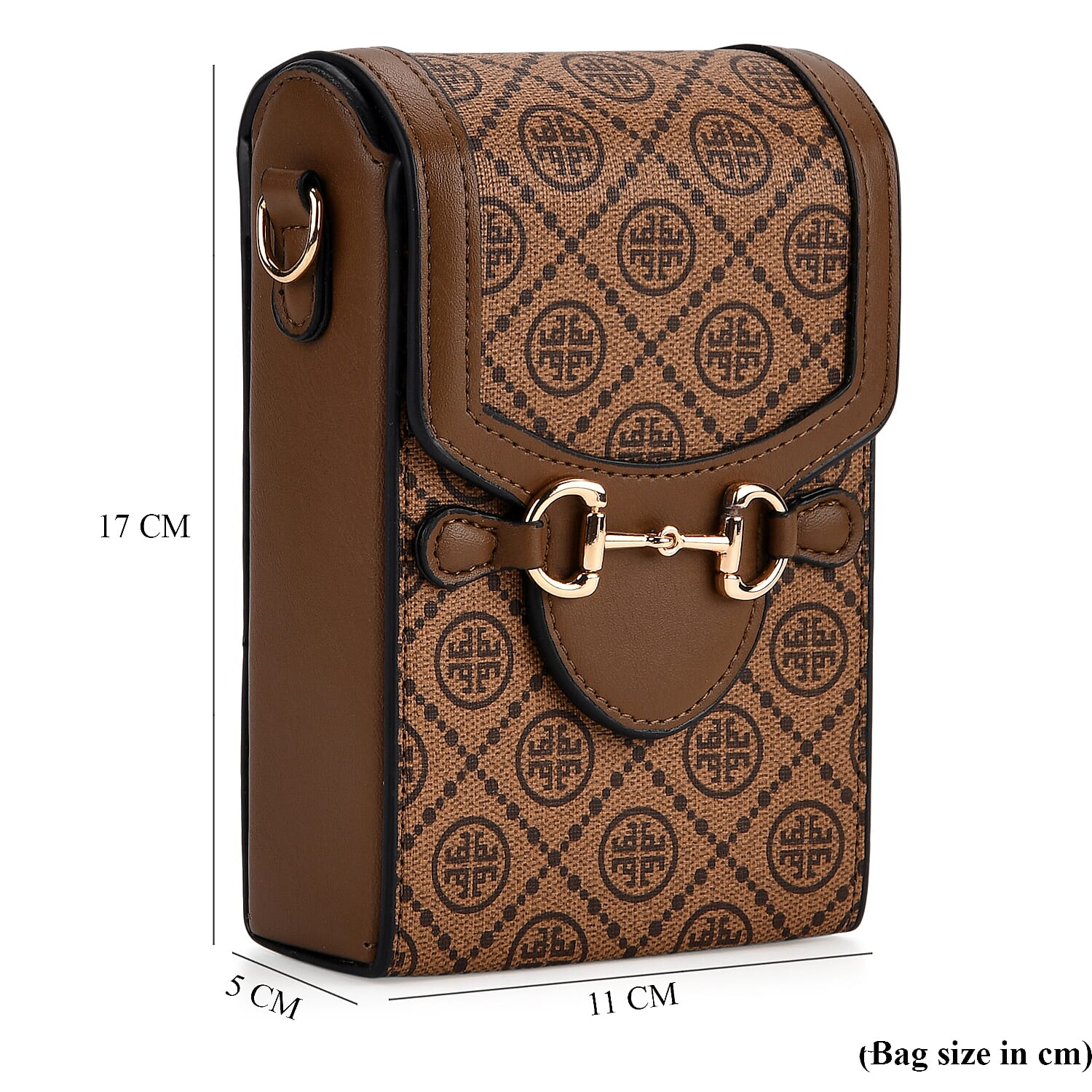 Monogram Pattern Wallet Style Sling Bag with Shoulder Strap (135cm) - Brown