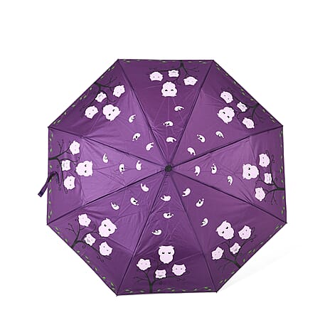 Color-Changing Owl Print Umbrella - Purple