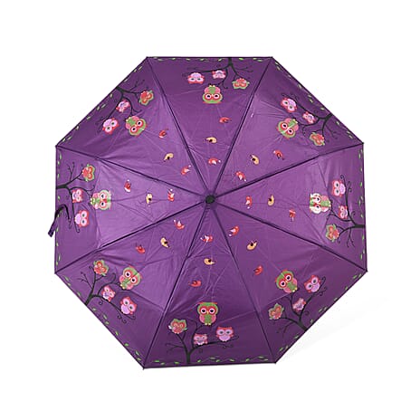 Color-Changing Owl Print Umbrella - Purple