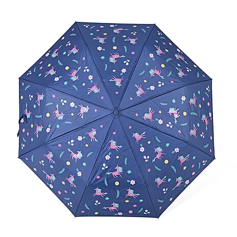 Color-Changing Unicorn Print Umbrella - Navy