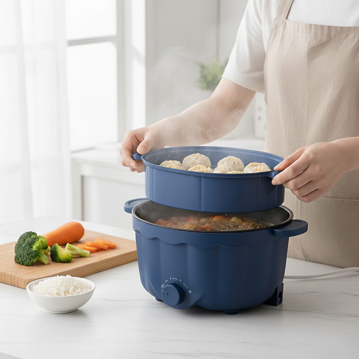 KITCHEN GADGET OF THE YEAR - Bliss - Beyond Electric Hot Pot, Frying, Stewing, And Stir-Fry Functions, Adjustable Temperature (2.5 Liters) - Navy