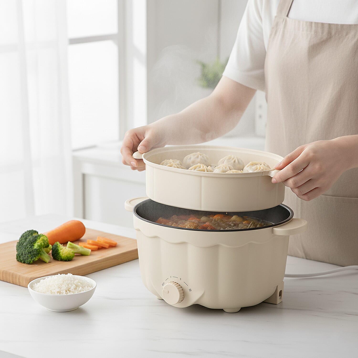 KITCHEN GADGET OF THE YEAR - Bliss - Beyond Electric Hot Pot, Frying, Stewing, And Stir-Fry Functions, Adjustable Temperature (2.5 Liters) - Beige