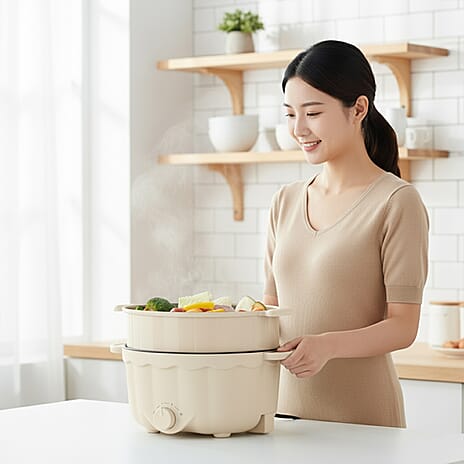 Bliss - Beyond Electric Hot Pot, Frying, Stewing, And Stir-Fry Functions, Adjustable Temperature (2.5 Liters) - Beige