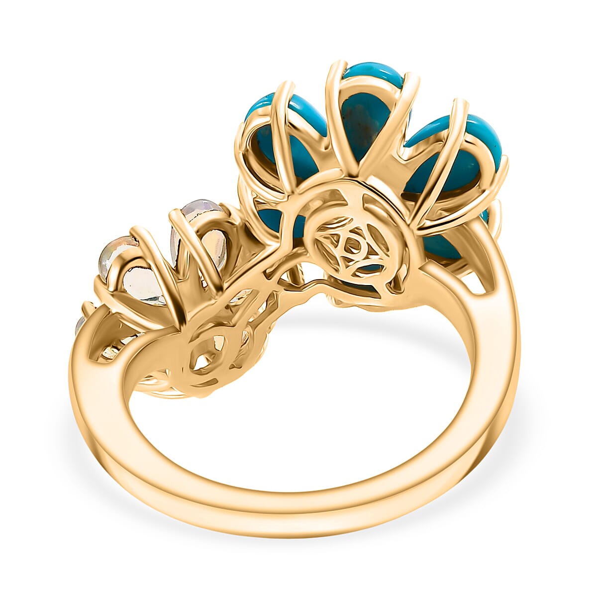 Sleeping Beauty Turquoise  & Ethiopian Opal Floral Ring in Yellow Gold Plating Sterling Silver 3.26 Ct.