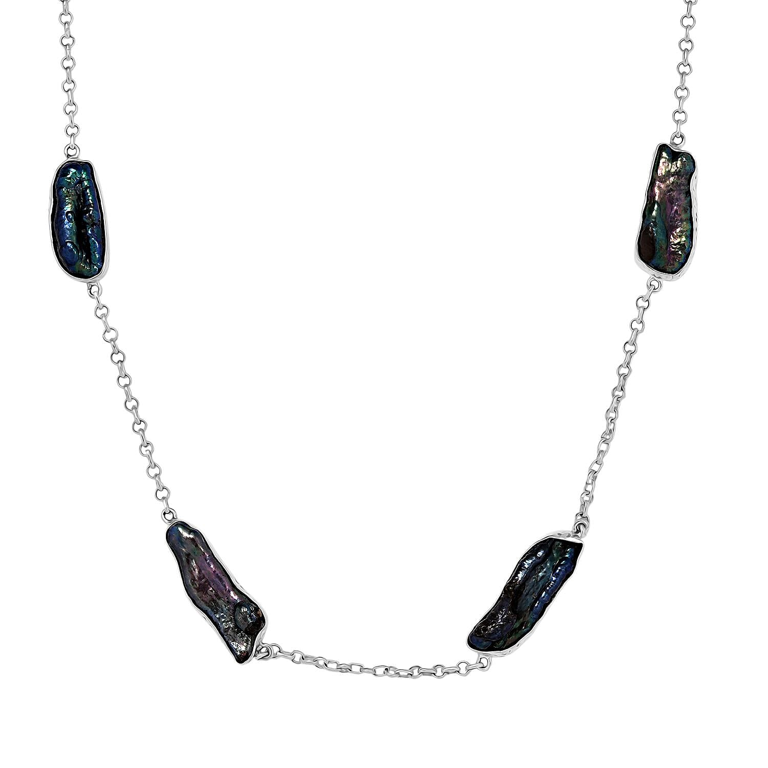 Royal Bali Collection - Biwa Pearl Necklace (Size 22) Sterling Silver 48.68 Ct, Silver Wt. 13.20 Gms.