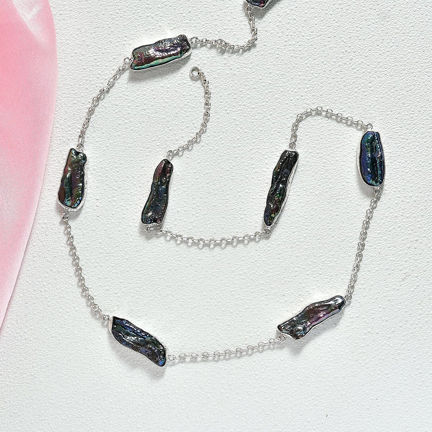 Royal Bali Collection - Biwa Pearl Necklace (Size 22) Sterling Silver 48.68 Ct, Silver Wt. 13.20 Gms.