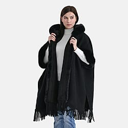 La Marey Signature Faux Fur Poncho with Tassels (110 x 90 cm) - Brown