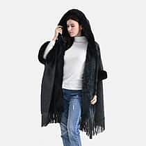 La Marey Signature Faux Fur Poncho with Tassels (110 x 90 cm) - Grey