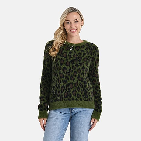 La Marey Leopard Print&nbsp;Jumper (Size L, 16 to 18) - Green