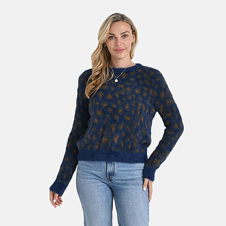 La Marey Leopard Print Jumper (Size L, 16 to 18) - Blue