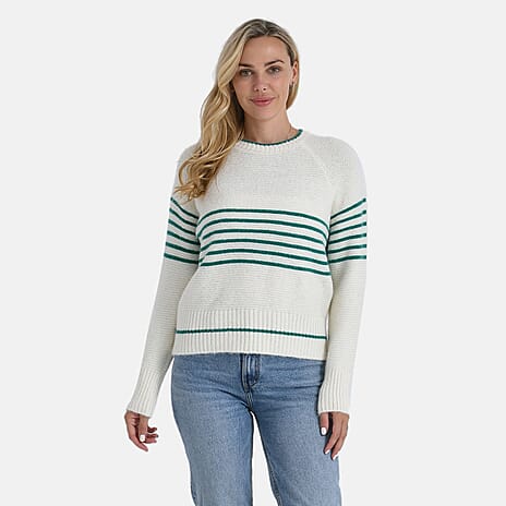 La Marey Soft Touch Striped Jumper (Size M) - Off-White & Green