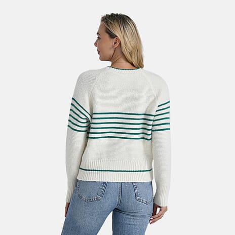 La Marey Striped Knitted Jumper (Size L) - Off-White & Green