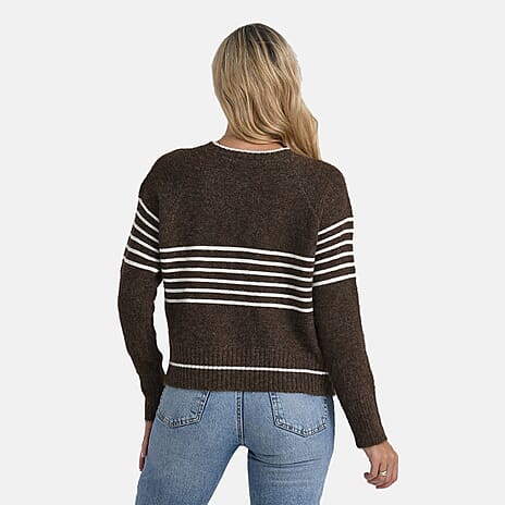 La Marey Striped Knitted Jumper (Size L) - Brown