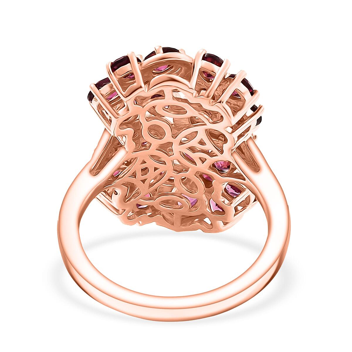 D'joy Orissa Rhodolite Garnet & White Zircon Ring in 18K Rose Gold Plating Sterling Silver 4.51 Ct, Silver Wt. 5.35 Gms.