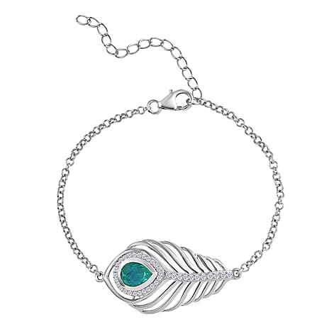 Djoy Peacock Triplet Quartz & White Zircon Bracelet (Size - 7 to 9) in Rhodium Overlay Sterling Silver 2.59 Ct.