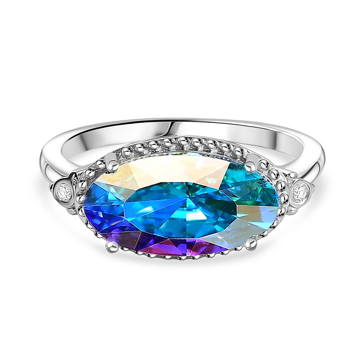 D'joy AB Swarovski Crystal & White Swarovski Crystal Ring in Platinum Overlay Sterling Silver 2.66 Ct.