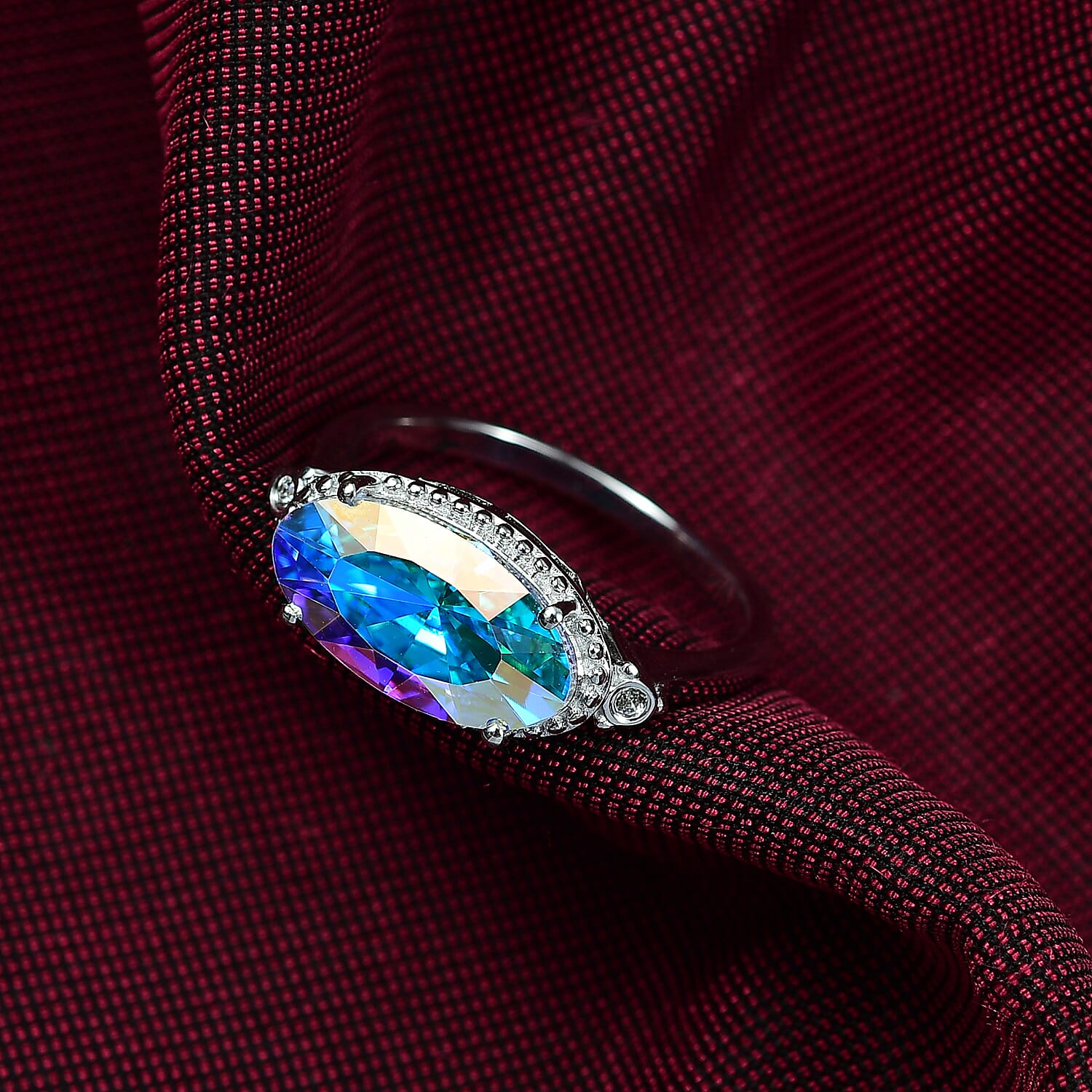 D'joy AB Swarovski Crystal & White Swarovski Crystal Ring in Platinum Overlay Sterling Silver 2.66 Ct.