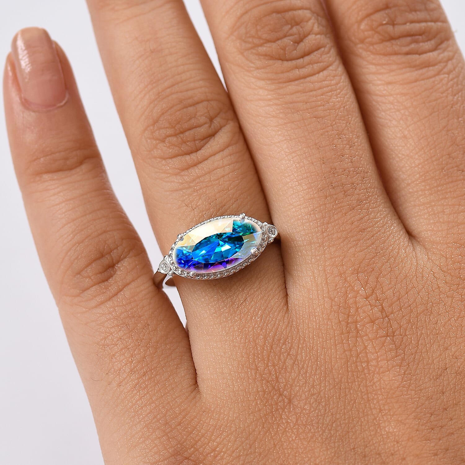 D'joy AB Swarovski Crystal & White Swarovski Crystal Ring in Platinum Overlay Sterling Silver 2.66 Ct.