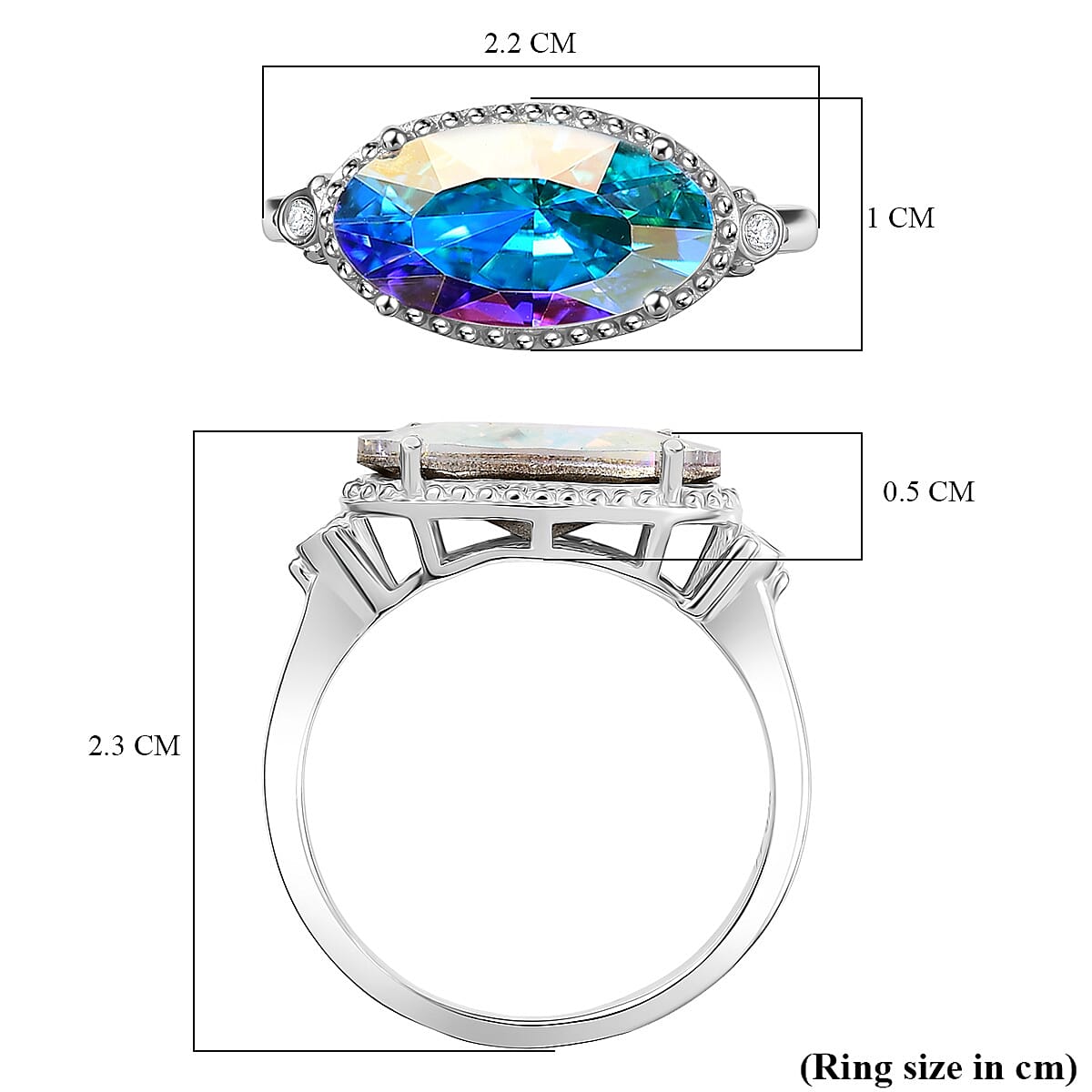 D'joy AB Swarovski Crystal & White Swarovski Crystal Ring in Platinum Overlay Sterling Silver 2.66 Ct.