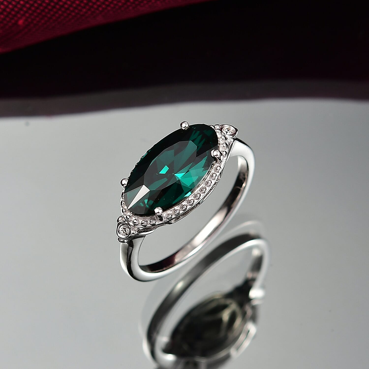 D'joy Emerald Swarovski Crystal & White Swarovski Crystal Ring in Platinum Overlay Sterling Silver 2.63 Ct.