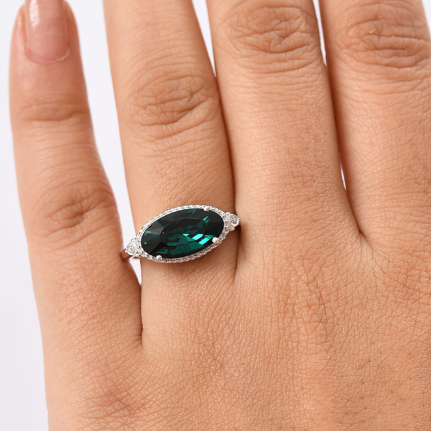 D'joy Emerald Swarovski Crystal & White Swarovski Crystal Ring in Platinum Overlay Sterling Silver 2.63 Ct.