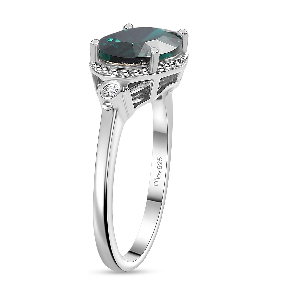 D'joy Emerald Swarovski Crystal & White Swarovski Crystal Ring in Platinum Overlay Sterling Silver 2.63 Ct.