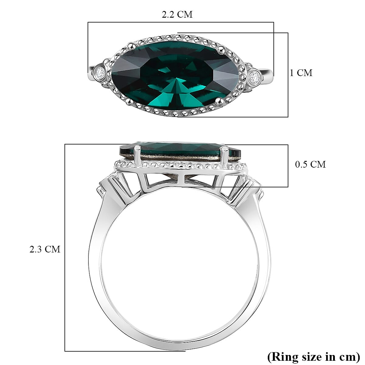 D'joy Emerald Swarovski Crystal & White Swarovski Crystal Ring in Platinum Overlay Sterling Silver 2.63 Ct.