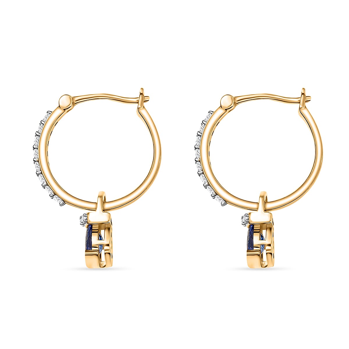 D'joy Tanzanite & White Zircon Dangling Earring with Hoop in Yellow Gold Plating Sterling Silver 1.15 Ct.